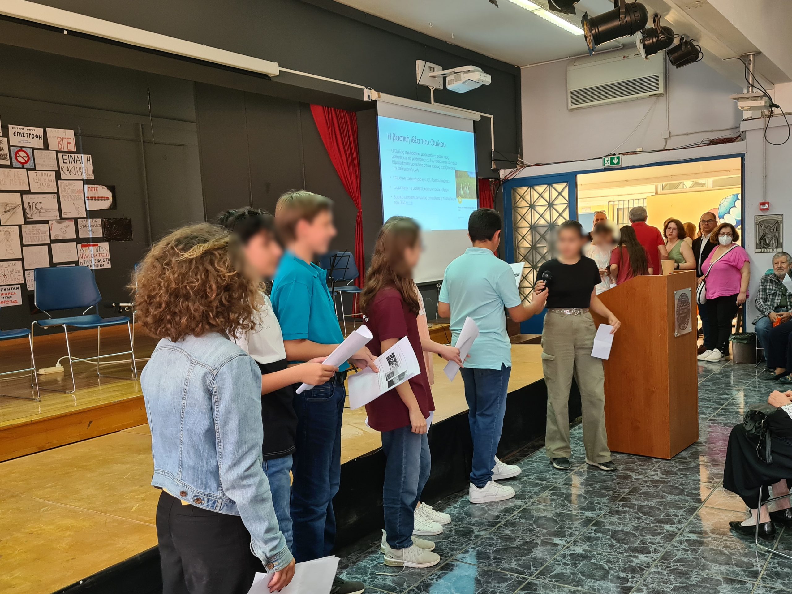 Students presenting during open school event at Evangeliki Model High School of Smyrna